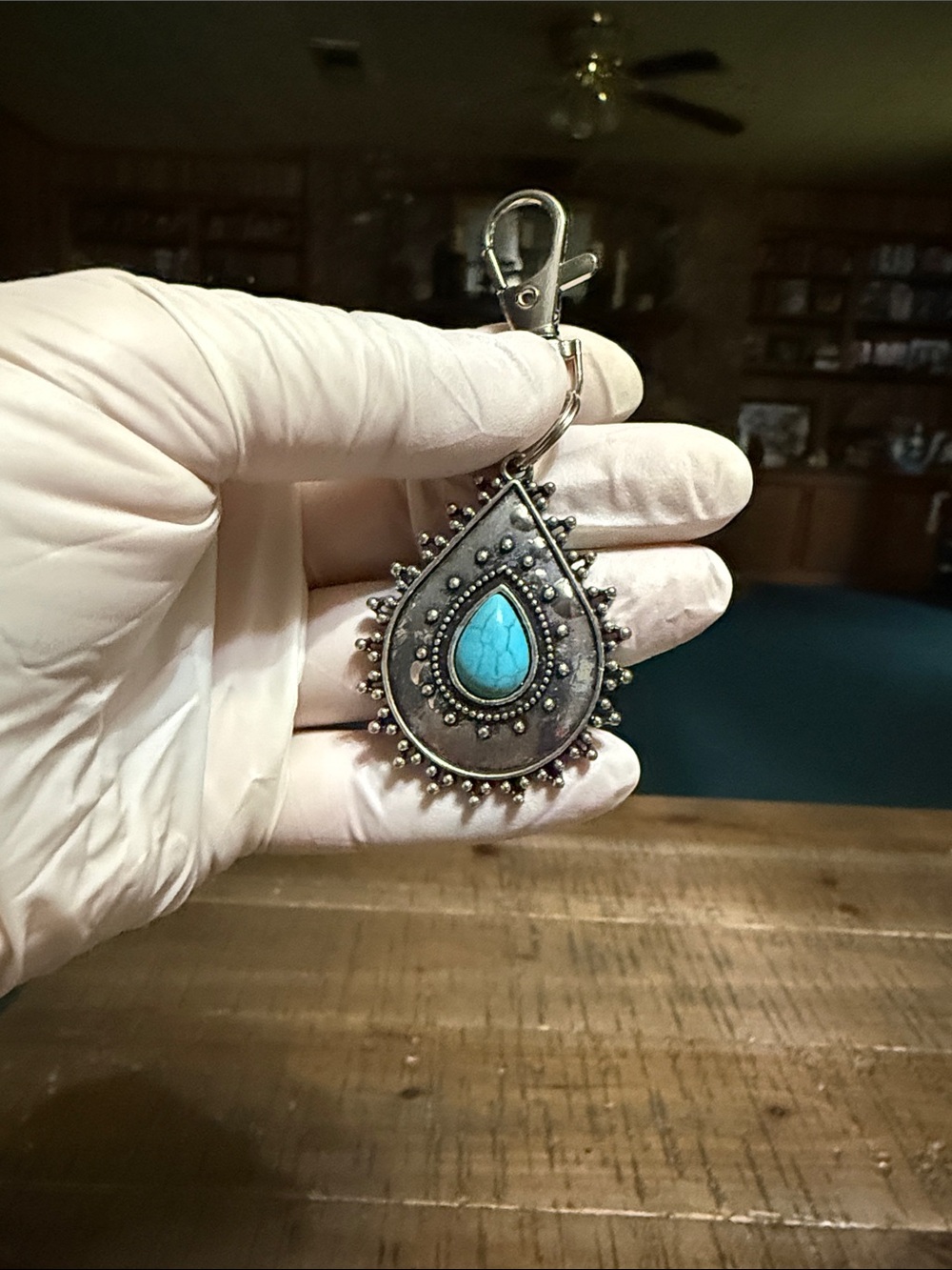 Turquoise Teardrop Metal Keychain Pendant - Women Accessories
